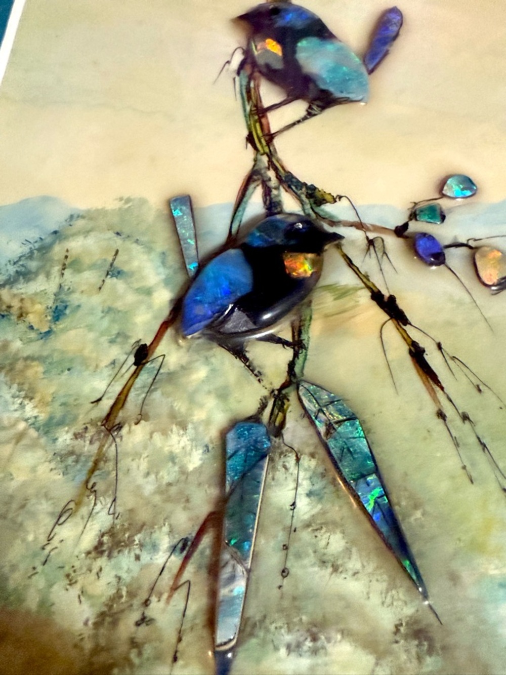 Genuine Australian Opal Australian Folk Art Vtg Folk Art Superb Fairy Wren